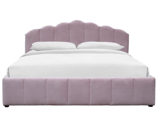 Upholstered Gas Lift Storage Bed Double Size Pink Color Plush Velvet Fabric