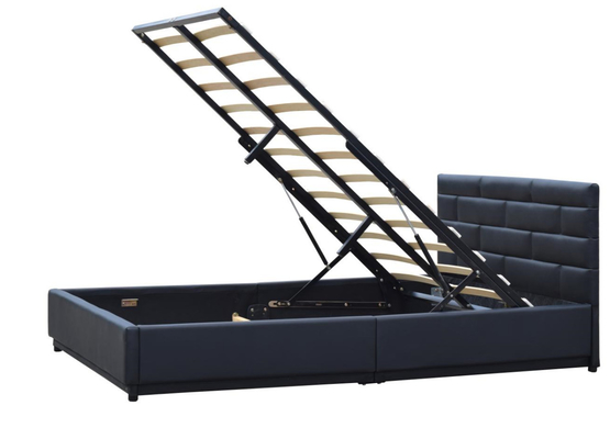 Black Ottoman Leather 4ft6 Upholstered Double Bed Frame Gas Lift Storage Bed