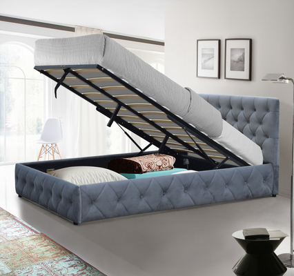 Plush Velvet Upholstered Ottoman Bed Frame King Size Storage Bed For Bedroom