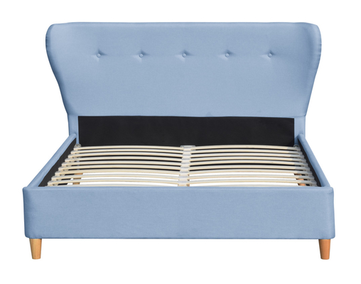 Modern Wooden Ottoman Double Bed Dark Grey Velvet Luxury Curved Headboard