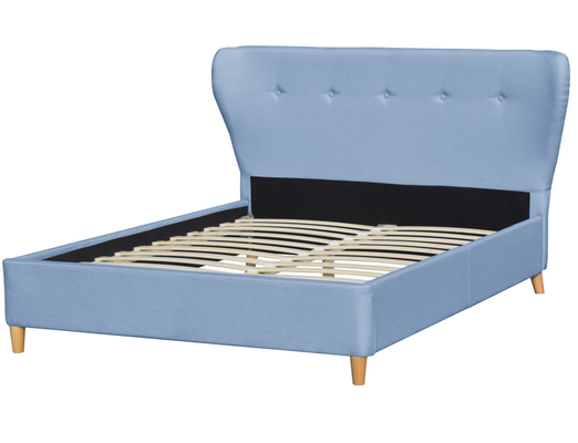Modern Wooden Ottoman Double Bed Dark Grey Velvet Luxury Curved Headboard