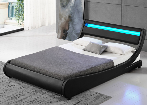 Queen Size Faux Leather Upholstered Platform Bed Frame With Curved Headboard