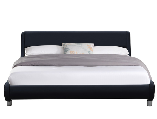 Modern Black Faux Leather Upholstered Bed Double Size For Bedroom