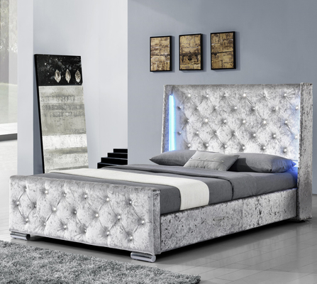 King size Grey Upholstered Bed Frame Tufted Wingback With Nailhead Trim