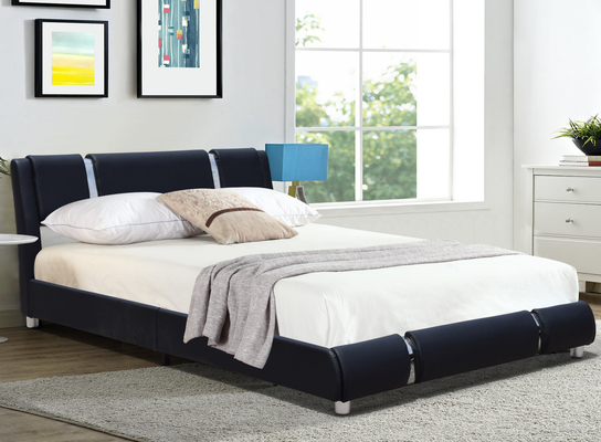 Adjustable Headboard Queen Size Platform Bed Frame Black Faux Leather Upholstery Bed