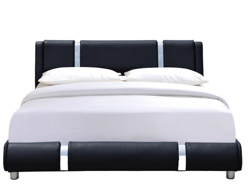 Adjustable Headboard Queen Size Platform Bed Frame Black Faux Leather Upholstery Bed