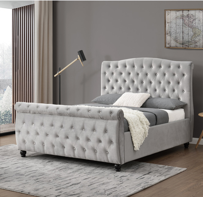 Crushed Velvet Chesterfield Sleigh Ottoman Storage Bed Gas Lift Smooth Opening