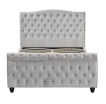 Crushed Velvet Chesterfield Sleigh Ottoman Storage Bed Gas Lift Smooth Opening