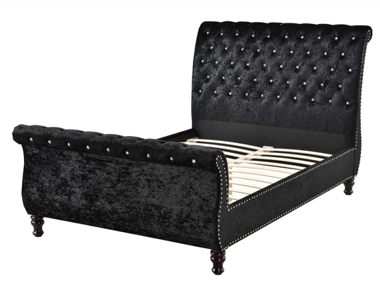 Button Tufting Upholstered Bed Frame King Size Chesterfield Styled Headboard