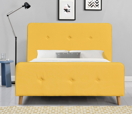 Yellow Tufted Upholstered Platform Bed King Size Casual Looking For bedroom