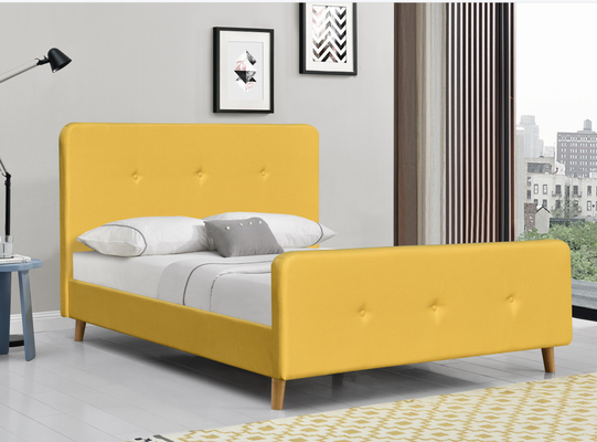 Yellow Tufted Upholstered Platform Bed King Size Casual Looking For bedroom