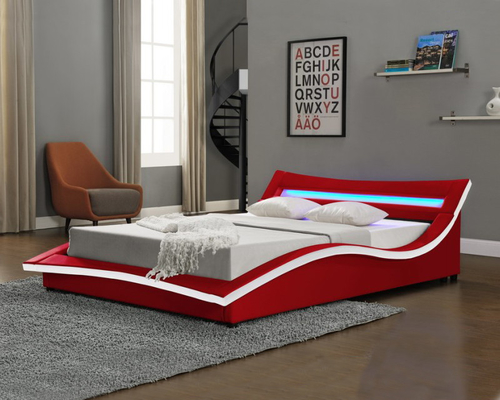 Italian Design Gas Lift Storage Bed Curve Shape Faux Leather PU With LED