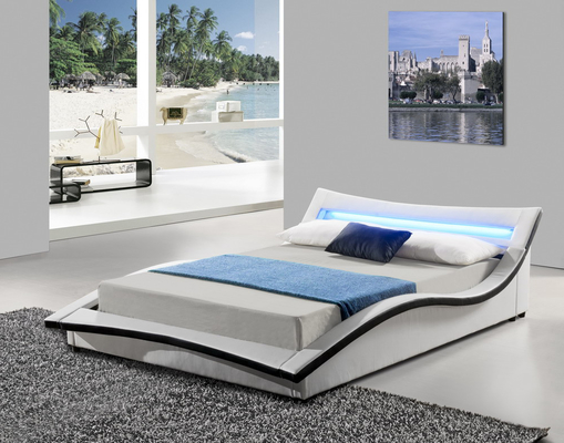 Italian Design Gas Lift Storage Bed Curve Shape Faux Leather PU With LED