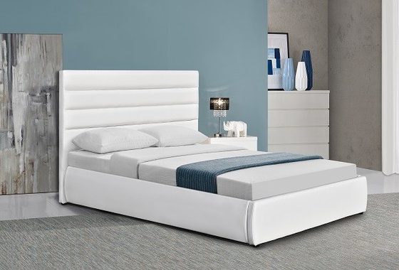White PU Leather Bed Frame Automatic Gas Lift With Storage Box