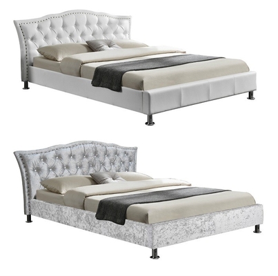 Luxurious King Size Velvet Fabric Bed Frame With Tufted And Crystal Headboard