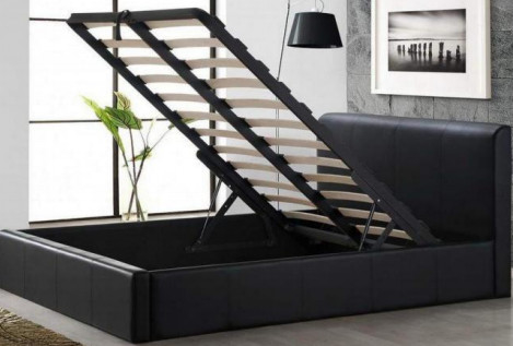 High Headboard Synthetic Leather Bed Full Size Gas Lift Storage Bed
