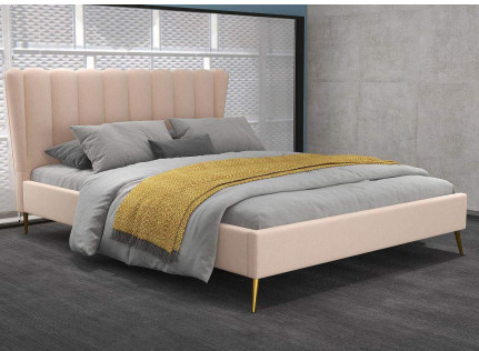 Wing Back Frame Upholstered fabric bed cream-coloured King size