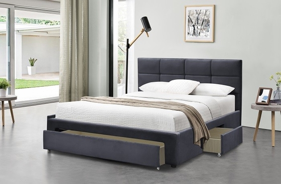 King Size Upholstered Bed Frame Grey Dark Blue Black Linen With Draws