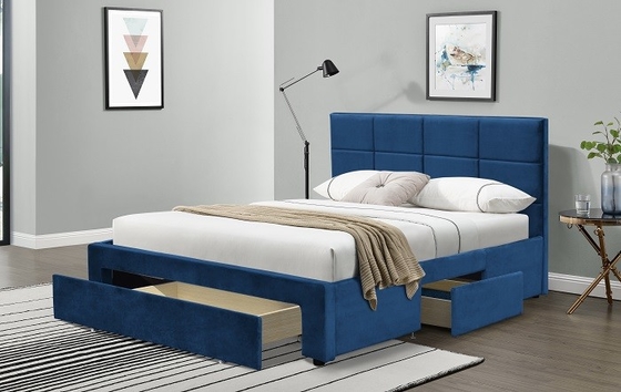 King Size Upholstered Bed Frame Grey Dark Blue Black Linen With Draws