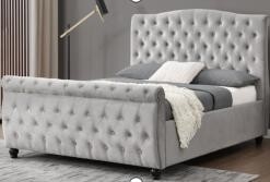 Soft Queen Grey velvet  Sleigh Bed Comfortable High Headboard