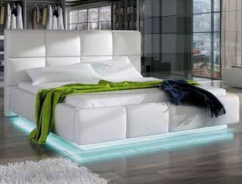 Simple Pure White Synthetic Leather Bed Frame King Size With LED Light