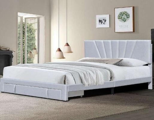 Modern Leather Fabric Upholstered Storage Bed Grey Color With Drawer