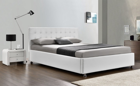 Write/Black Upholstered Bed Manufacturer PU Leather Queen Size 50pcs MOQ