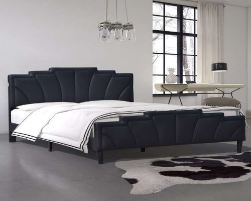 Special Shape Upholstered Bed Frame Modern King Size Black PU Leather