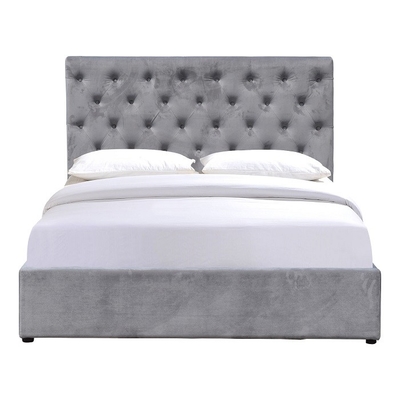 Modern King Size Upholstered Storage Bed Grey Crush Velvet With High Headboard