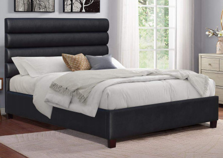 Modern King Size Upholstered Platform Bed With Black Headboard