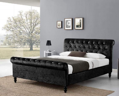 Button Tufting Upholstered Bed Frame King Size Chesterfield Styled Headboard