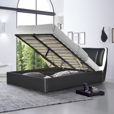Full Size Black PU Leather Lift Up Storage Bed Leather Bed Manufacturers Wholesale