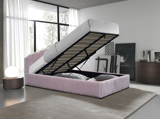 Romantic Pink Upholstered Bed Frame Plywood Queen Size Bed Frame For Bedroom