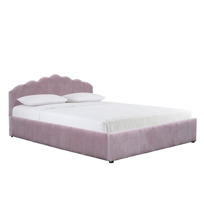 Romantic Pink Upholstered Bed Frame Plywood Queen Size Bed Frame For Bedroom