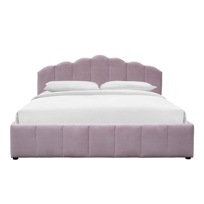 Romantic Pink Upholstered Bed Frame Plywood Queen Size Bed Frame For Bedroom