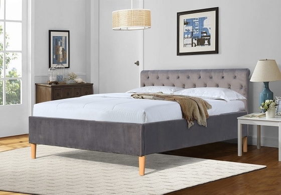 Grey Tufted Upholstered Platform Bed Double Size For Bedroom Wholesale Bed Manufacturers