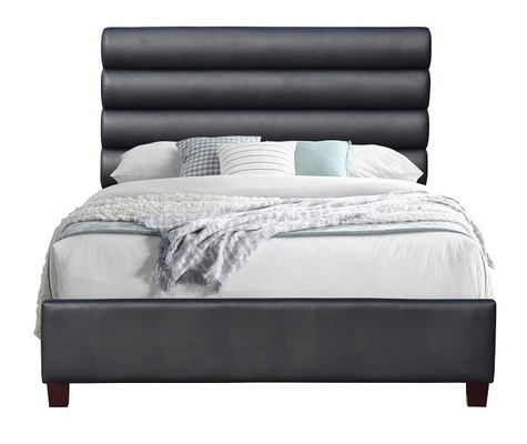 Black PU Leather Upholstered Bed Frame Queen Size Bedroom Funiture