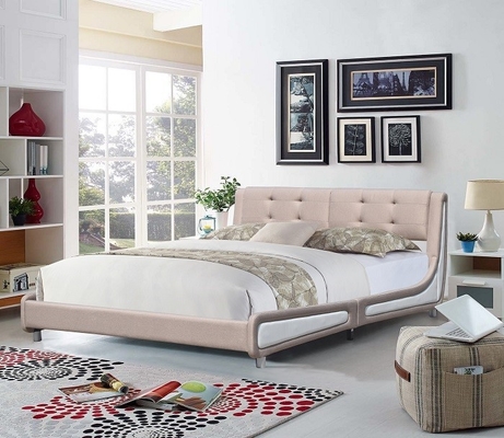 King Size Upholstered Bed Frame Linen Fabric Comfortable Modern Style