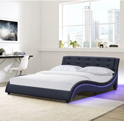 Double Size Faux Leather Curve Platform Bed Upholstered With LED Light