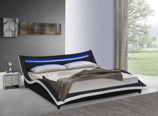 Curve Deluxe Upholstered Platform Bed Modern Full Size With LED Headboard