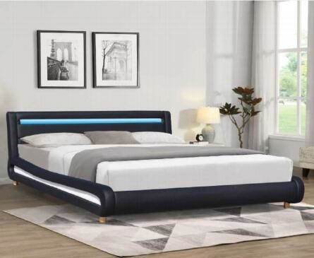 OEM Upholstered Led Faux Leather Full Size Platform Bed BSCI Certified