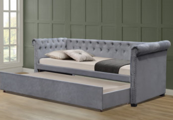 Grey Colour Multifunctional Upholstered Trundle Daybed With Storage