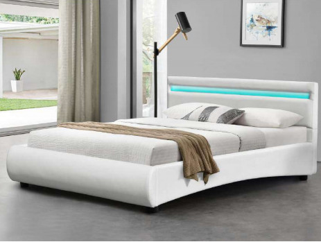 EN-1725 Modern White Pu Leather Bed Frame With Remote Control LED Light
