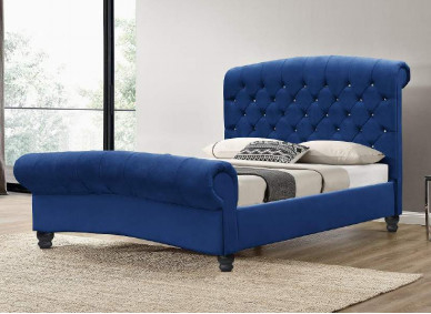 OEM Luxurious Ottoman Blue Velvet King Size Bed Frame high durability