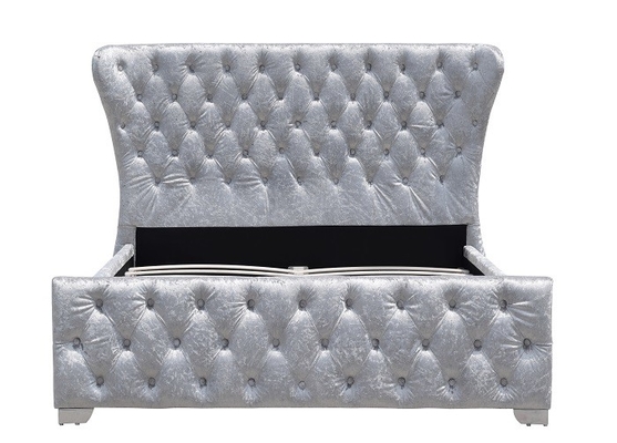 Customizable Crushed Velvet King Home Furniture Bed Frame With Buttons