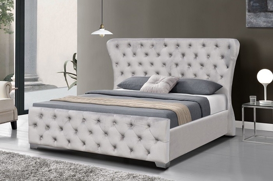 Customizable Crushed Velvet King Home Furniture Bed Frame With Buttons