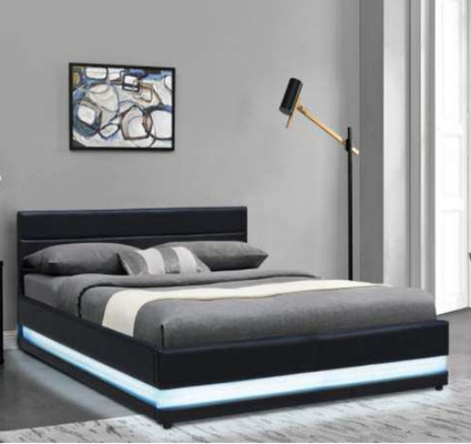 Artistic RGB LED Bed Frame King Single Size Gas Lift Base Storage Leather
