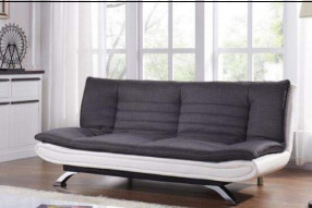 Charcoal Fabric White Faux Leather Tufted 3 Seater Sofa Bed With Chrome Feet