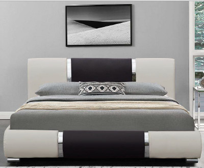 Minimalist Fashion Design Faux Leather Bed Black And White Pu Curve Bedstead