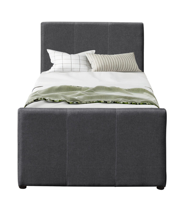 Dark Grey Linen Wooden Twin Daybed Frame With Extendable Trundle For Bedroom